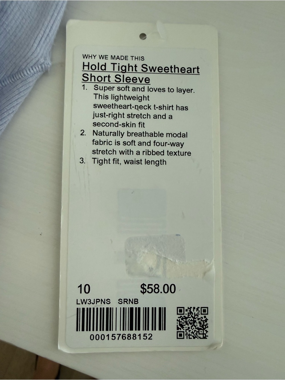 Lululemon NWT Hold Tight Sweetheart Short Sleeve Ribbed Modal Top Size 10 - Picture 5 of 7
